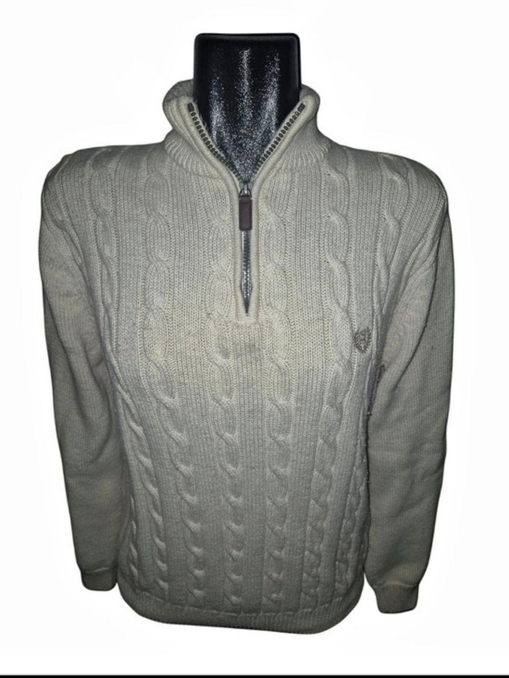 Chaps Men's Cream Cable Knit Quarter-Zip Pullover Cotton Sweater Size Small